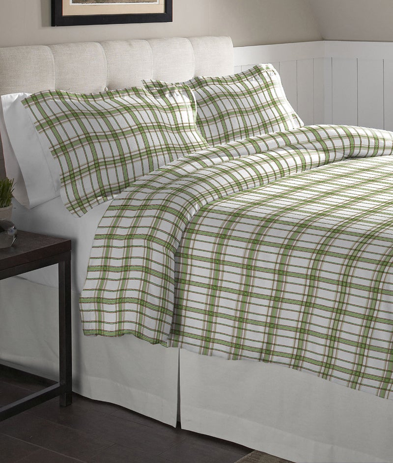 Pointehaven Flannel Oversized Duvet Set, King, Sage Plaid - Image 1
